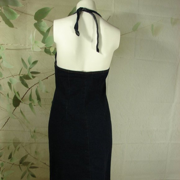 Like New Gas Co Stretch Denim Halter Dress Dark Wash Size 9 Summer Jean Dress - Picture 5 of 11
